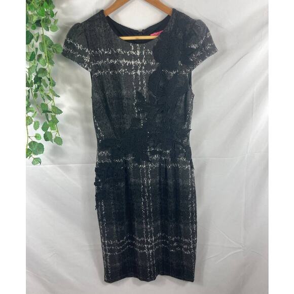 Betsey Johnson Lace Plaid Short Sleeve Sheath Dress 4 - Picture 2 of 7